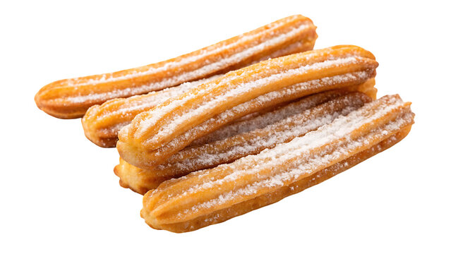 delicious sweet churos with powdered sugar isolated on transparent background isolated on white background