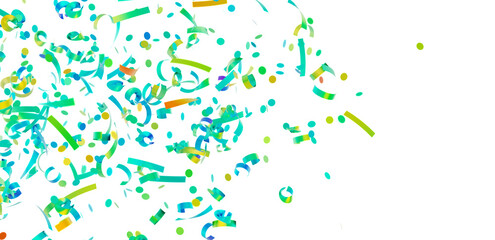Bright festive confetti falling on white. Perfect for celebration, party, birthday, event designs.
