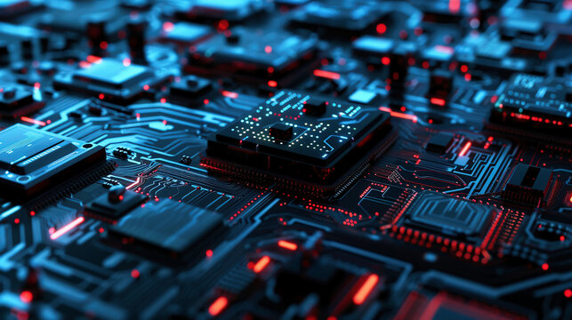 Digital Cyberspace with Particles and Data Network Connections. Animation of Detailed circuit board patterns - Powered by Adobe