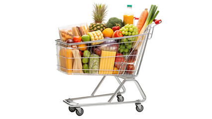 shopping cart full of goods isolated on transparent background isolated on white background