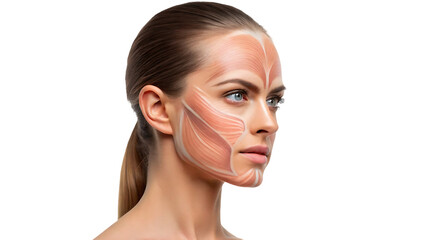 side view woman face human anatomy skin and muscles isolated on transparent background isolated on white background