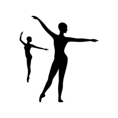 Silhouette of two elegant ballet dancers in a graceful pose on white