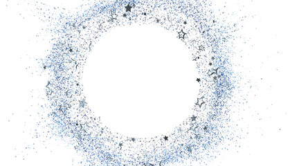 Sparkling silver glitter and stars frame a white circle. Perfect for invitations, cards, and more!