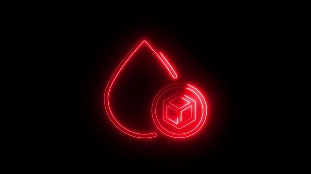 Glowing Red Neon Blockchain Cryptocurrency Symbol on Dark Background 4k video