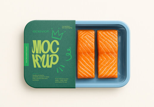 Template Salmon Packaging Mockup &ndash; Fresh Fish Tray, Plastic Container, Eco Food Pack