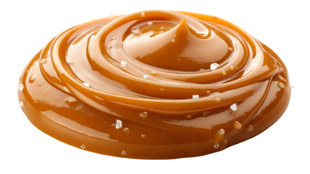 melted salted caramel dulce de leche isolated on transparent background isolated on white background