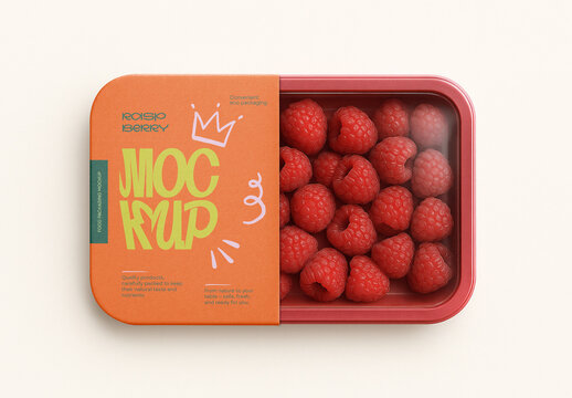 Raspberry Packaging Container Mockup Template &ndash; Fresh Fruit Plastic Tray Design