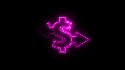 Glowing neon exchange icon 4k, isolated on black background. 4k video. Glowing neon dollar sign animation on black background. background, icon, abstract, business, design, technology, arrow - Powered by Adobe