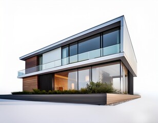 modern minimalistic house with glass walls and sleek design isolated on a white background