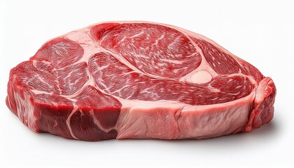 fresh ribeye steak marbled and raw isolated on a white background