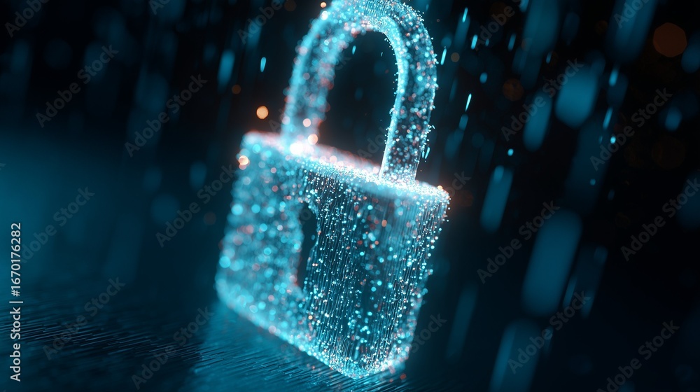 Poster digital lock icon symbolizing security and data protection in a cyber world