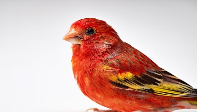 vibrant red canary serinus canaria with striking plumage against a clean white background