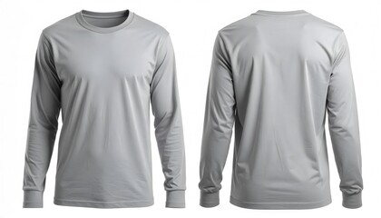 Long Sleeve Gray Shirt Mockup Displaying Front and Back Views for Clothing Design and Fashion Showcase Templates