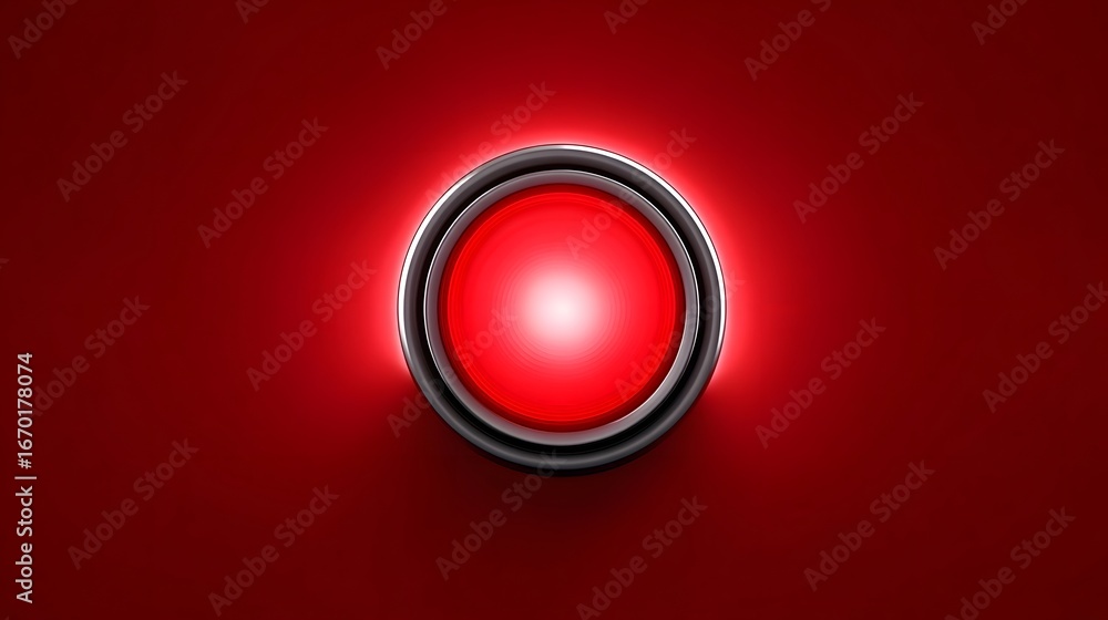 Poster glowing red button on a dark background