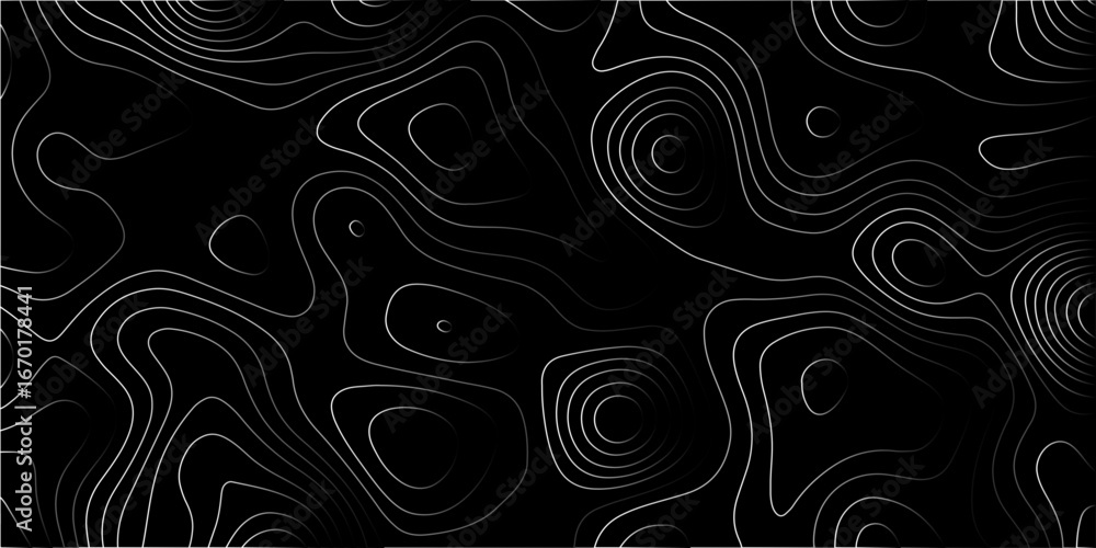 Poster abstract silver black background with topographic line map pattern. abstract wavy and curved lines b