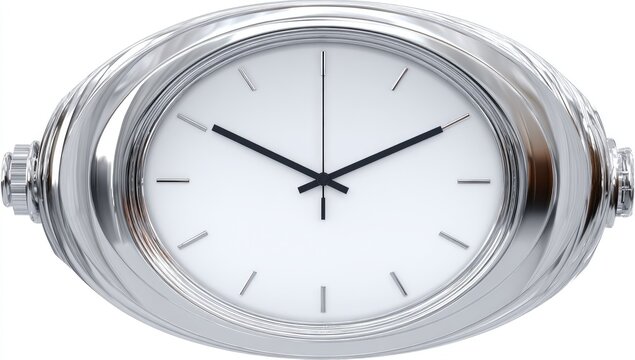 Oval chrome wall clock, clean design - Powered by Adobe