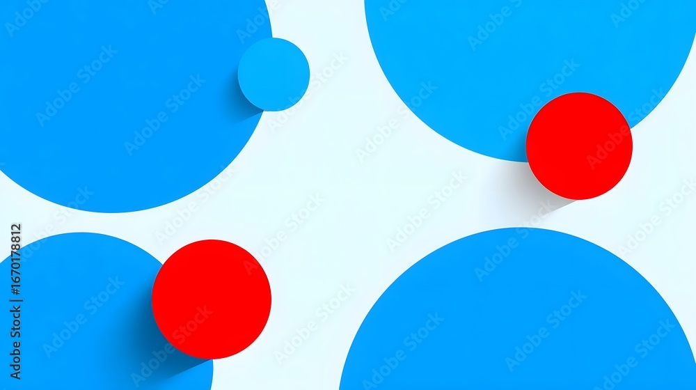 Poster minimalist graphic composition with overlapping blue and red circles.