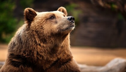 Fototapeta premium brown bear sitting looking up with a calm expression