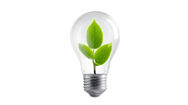 Concept eco energy bulb with sprouting green leaf