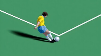 Soccer player dribbling the ball on a green field.