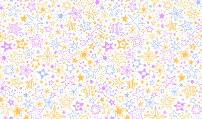 Hand drawn pastel colored sprinkle seamless pattern stars white background. Color confetti vector texture illustration for holiday birthday parties