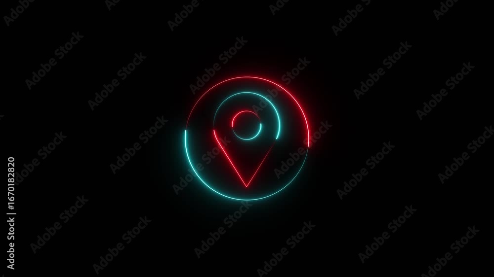 Poster neon location icon animation. glowing location icon design motion graphics. fast tracking map pin ic