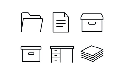 simple outline stroke icon isolated on white background: file folder document tab archive box storage drawer office desk paper stack