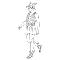 Stylized Hermes Vector – Divine Greek God of Trade and Travel Illustration – Hermes Drawing – Line Art Drawing of Hermes – Hermes Icon – Greek God Vector