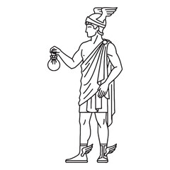 Mythical Hermes Line Art – Winged Sandals Messenger God Drawing – Hermes Drawing – Vector of Hermes – Hermes Outline – Greek God Lineart