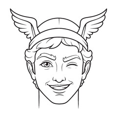 Hermes Vector Illustration – Divine Messenger with Caduceus Staff Icon – Hermes Drawing – Line Art Drawing of Hermes – Hermes Icon – Greek God Vector