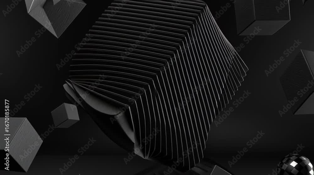 Aufkleber ai video a complex black cube with layered edges and other cubes in the background