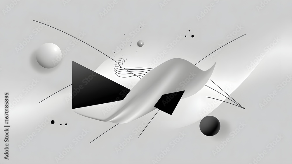 Poster minimalist abstract geometric composition with shapes and lines.
