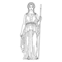 Protective Hestia Line Art – Vector Illustration of Fire and Home Greek Goddess Drawing – Hestia Drawing – Line Art Drawing of Hestia – Hestia Icon – Greek Goddess Vector