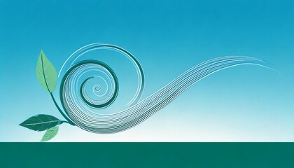 organic green leaves and blue swirl design