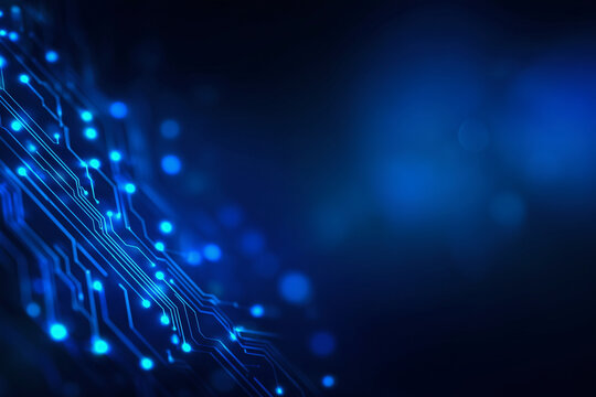 A blue background with a blue line of circuits - Powered by Adobe