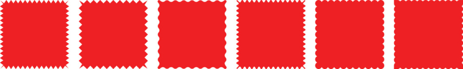 Set of with zigzag frames edge red color silhouette scalloped scallop edge shape rectangle shape with zigzag edge frame square shape various with scallop edge rectangle shape