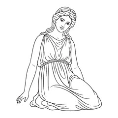 Divine Protector Hestia Line Art – Vector Illustration of Hearth and Home Greek Goddess Drawing – Hestia Drawing – Line Art Drawing of Hestia – Hestia Icon – Greek Goddess Vector