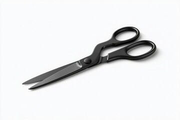 Black scissors, angled, on white background