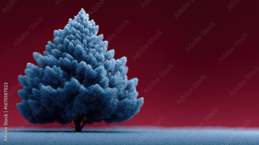 Aufkleber a tree with blue leaves is standing in a field of grass. the image has a calm and peaceful mood, as 