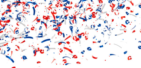 Festive background image of red, white, and blue confetti. Perfect for celebrations and holidays.