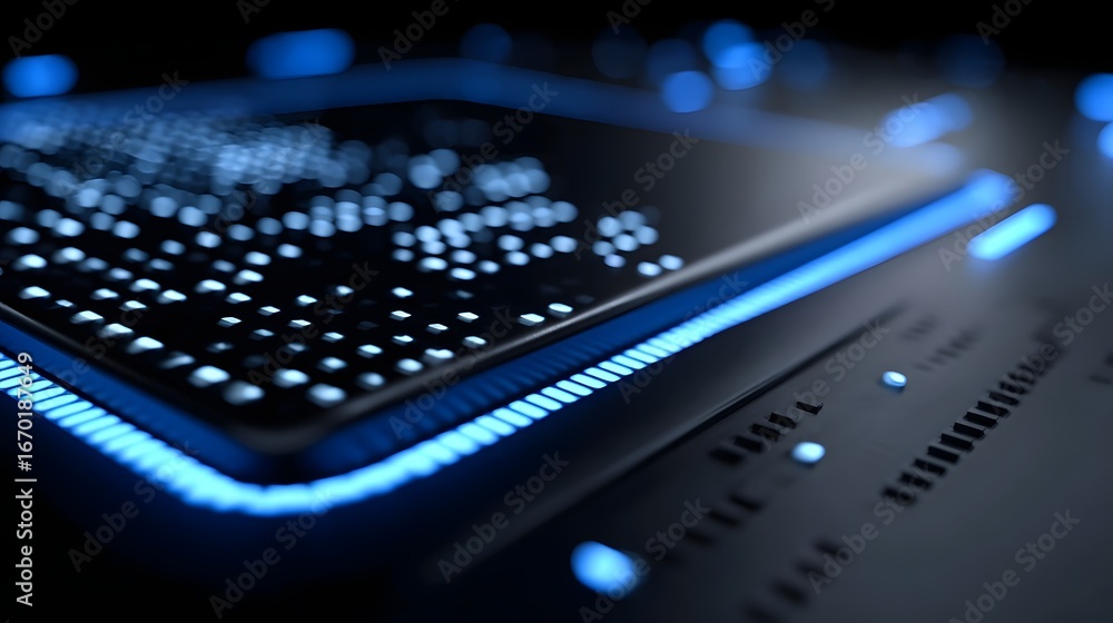 Aufkleber close-up view of a high-tech digital circuit board with microchips and electronic components.