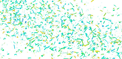 High-resolution image of colorful confetti falling on white background. Perfect for party invitations, celebrations, and festive designs.