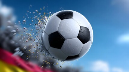 Fototapeta premium Soccer ball in motion against a blue sky