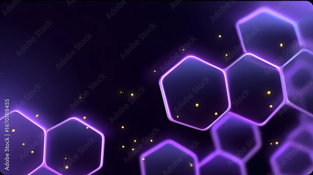 Poster glowing hexagonal shapes in a dark space