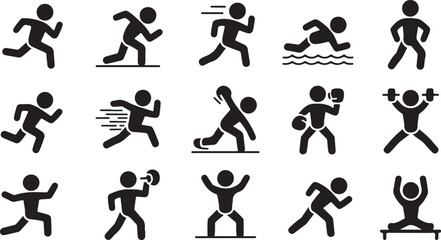 Black fitness people icons set