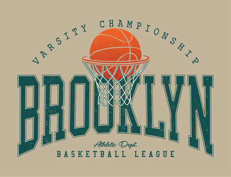 Vintage basketball graphics artwork. Brooklyn varsity championship text print tee t-shirt vector  design  