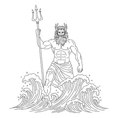 Poseidon Line Art – God of Waves Vector Outline Drawing with Flowing Water Motifs – Poseidon Drawing – Vector of Poseidon – Poseidon Outline – Greek God Lineart