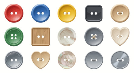 Vector Icons Set of Colorful and diverse collection of sewing buttons for fashion and crafts. Vector Illustrations. EPS Editable