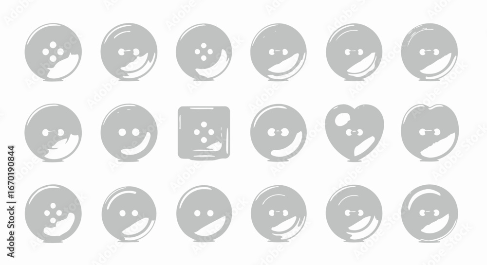 Poster vector icons set of realistic white sewing buttons collection in various shapes. vector illustration