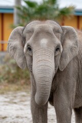 Fototapeta premium Close-up of a grey elephant standing outdoors in a natural setting.